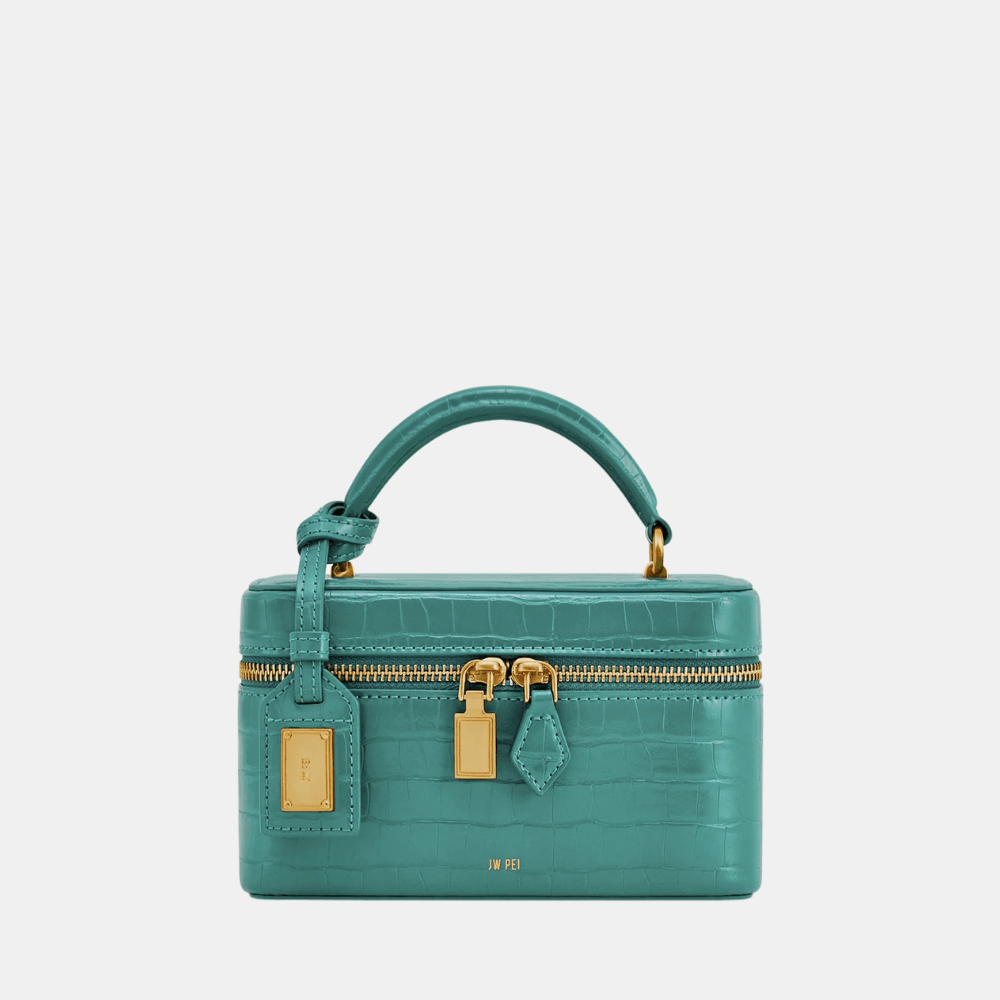 JW Pei Cleo Box Shape Top Handle Bag (Green Croc) - DIVA ONLINE STORE