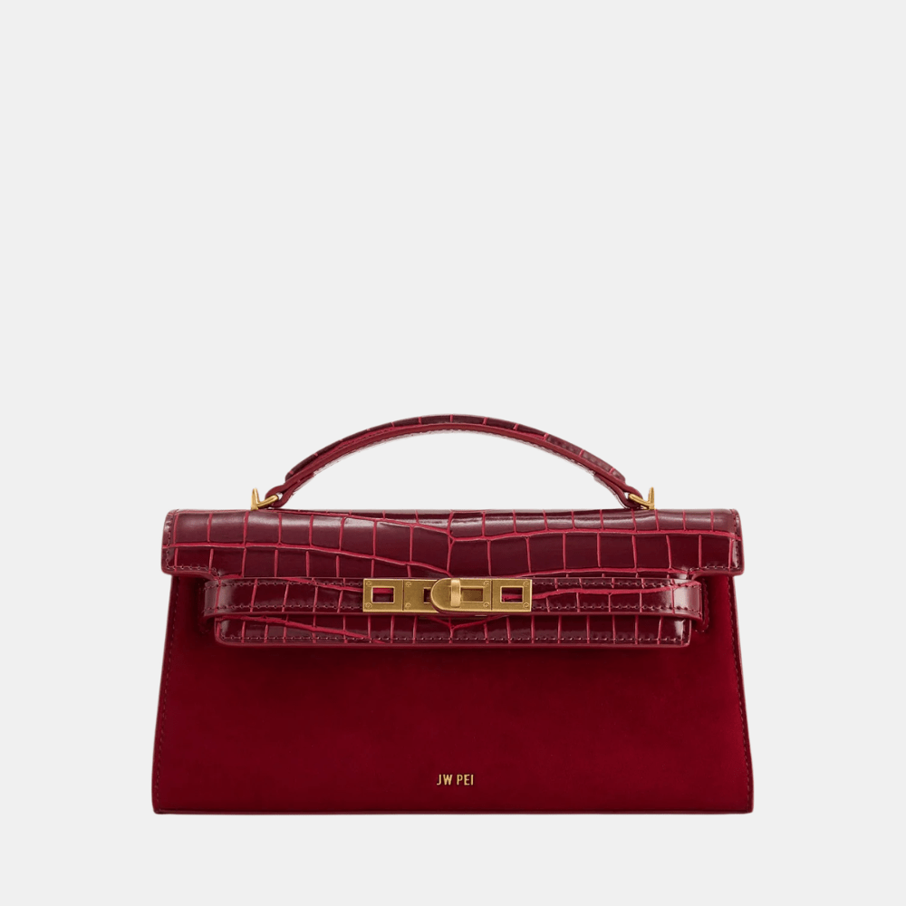 JW Pei Noor Faux Suede Top Handle Bag (Red) - DIVA ONLINE STORE