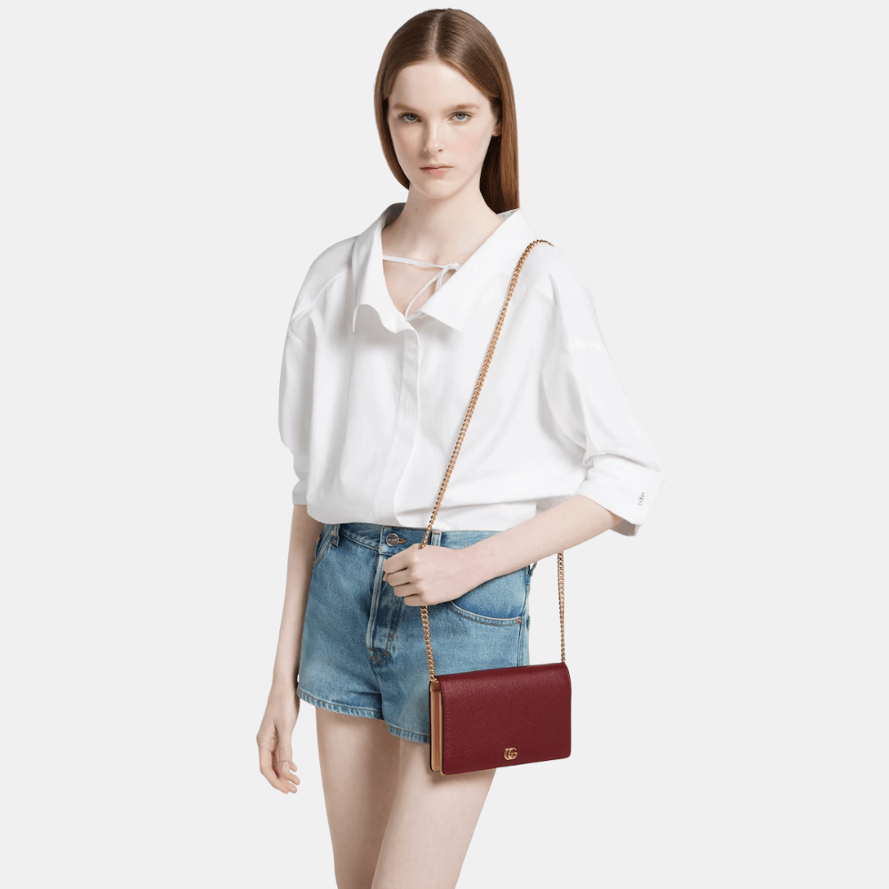 Gucci GG Marmont Wallet On Chain (Rosso Ancora Red And Pink) - DIVA ONLINE STORE