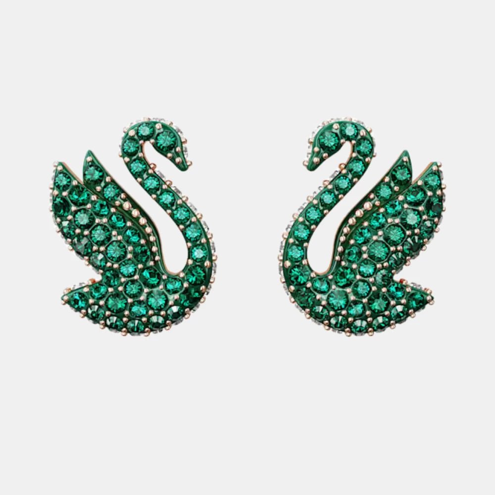 Swarovski Green Swan Stud Earrings - DIVA ONLINE STORE