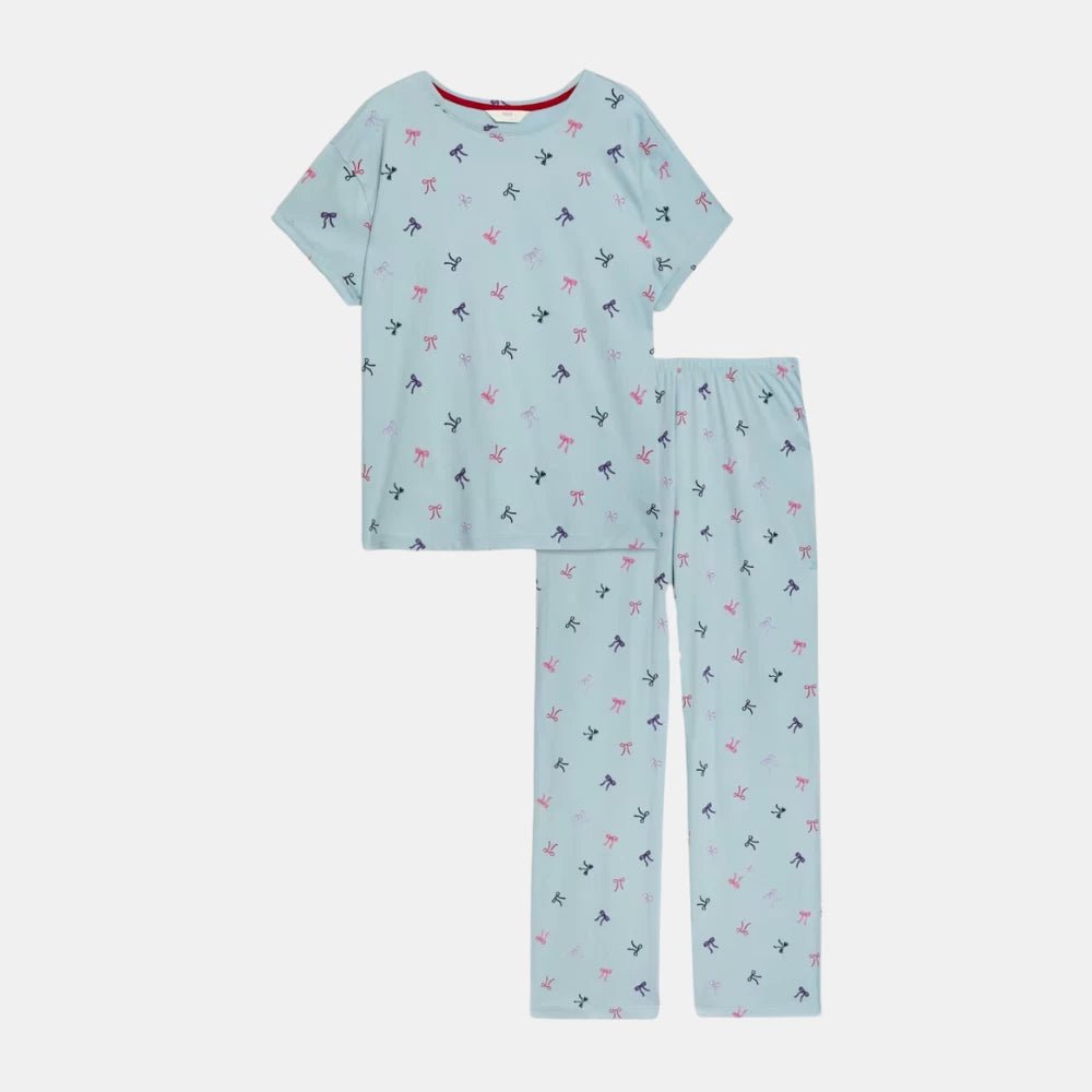 Marks and Spencer Pure Cotton Bow Print Pyjama Set - DIVA ONLINE STORE