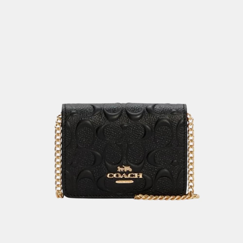 Coach Mini Wallet On Chain In Signature Leather (Black) - DIVA ONLINE STORE