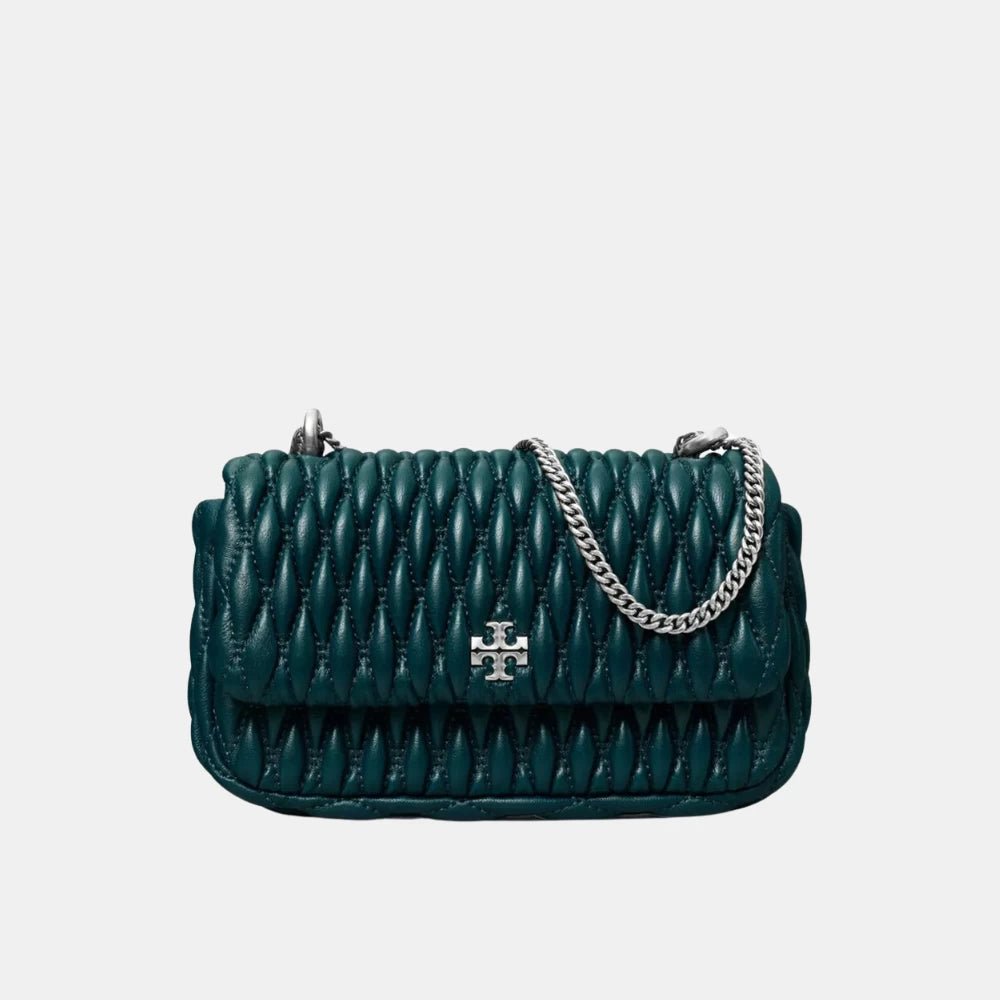 Tory Burch Kira Diamond Ruched Flap Mini Bag (Teal Night) - DIVA ONLINE STORE