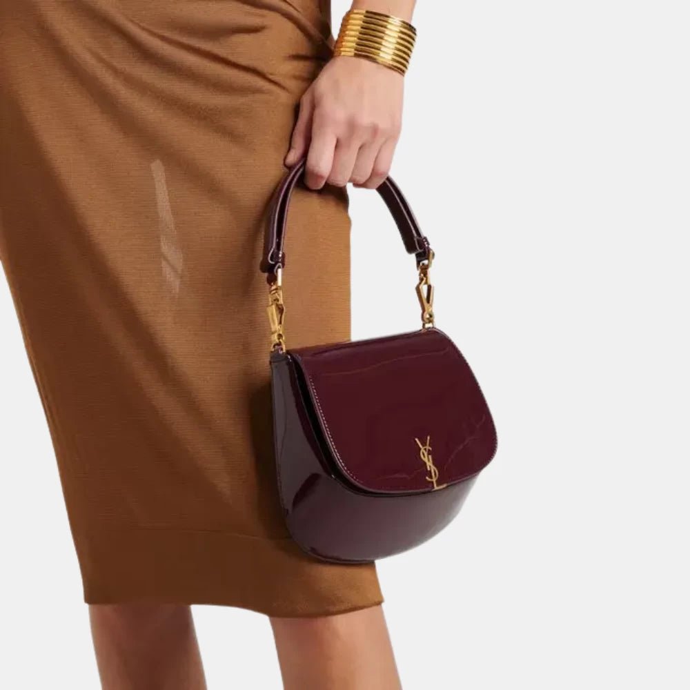 Saint Laurent Voltaire Patent Leather Shoulder Bag (Red Wine) - DIVA ONLINE STORE