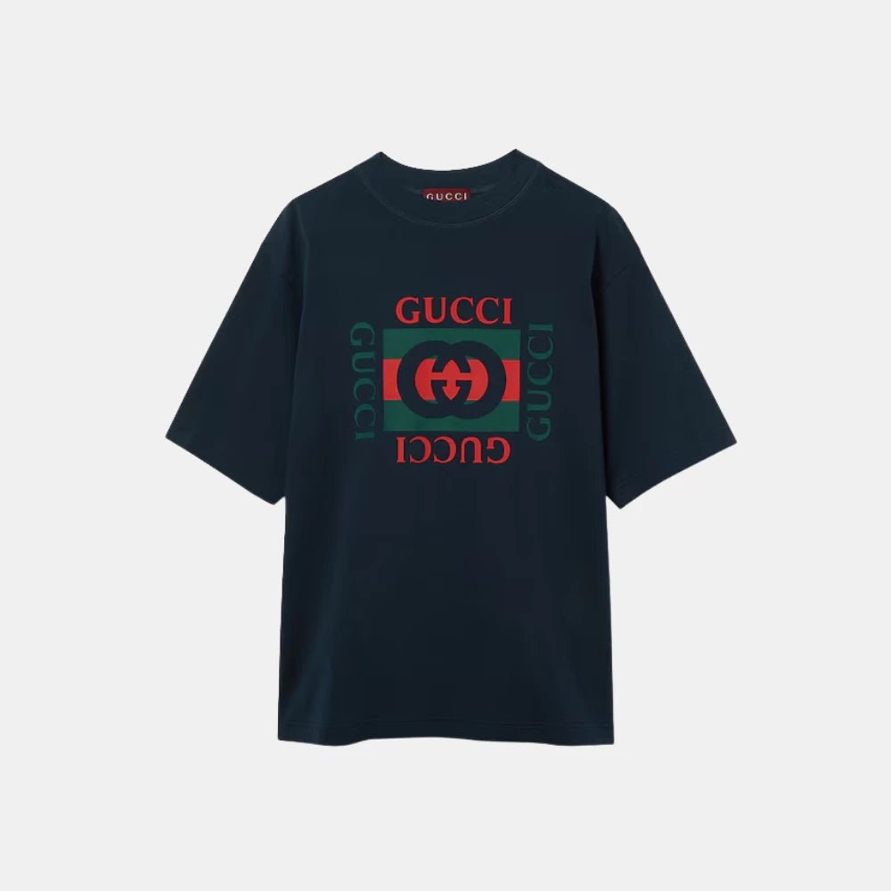 Gucci Navy T-Shirt With Gucci Print - DIVA ONLINE STORE