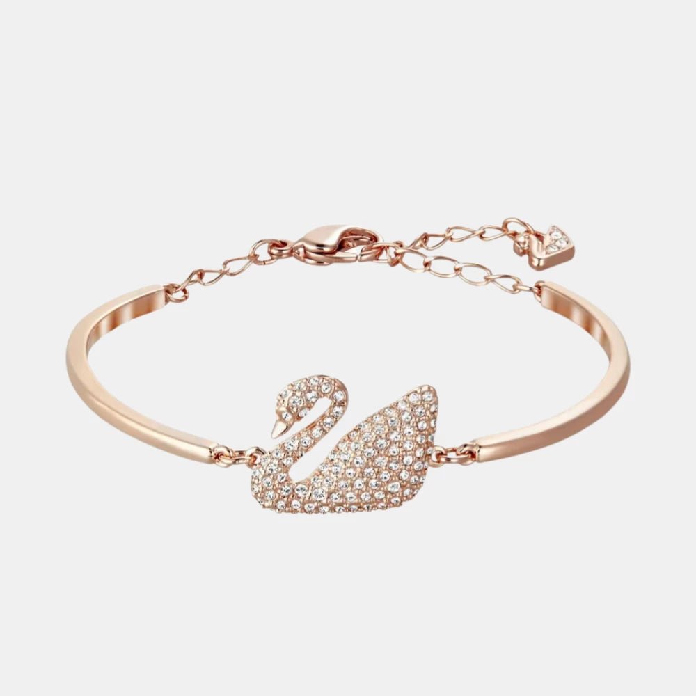 Swarovski White Rose Gold Crystal - Studded Swan Bangle - DIVA ONLINE STORE