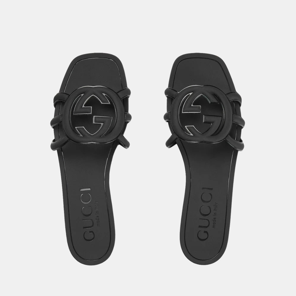 Gucci Interlocking G Slide Sandal (Black) - DIVA ONLINE STORE