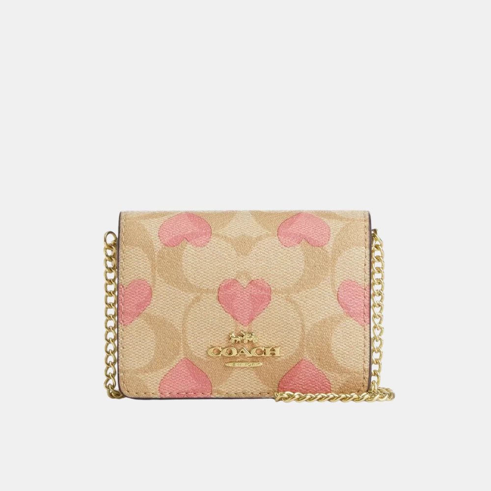 Coach Mini Wallet On A Chain In Signature Canvas With Heart Print - DIVA ONLINE STORE