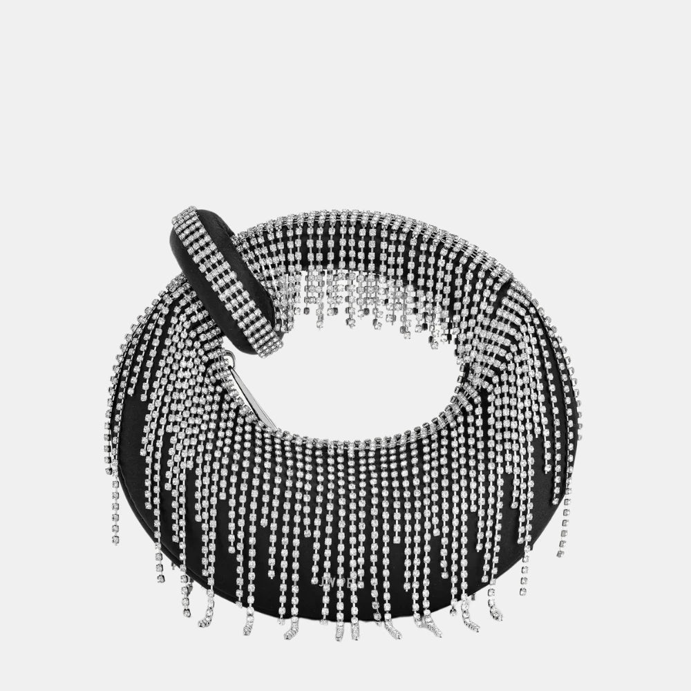 JW Pei Abacus Satin Artificial Crystal Mini Top Handle Bag (Black) - DIVA ONLINE STORE