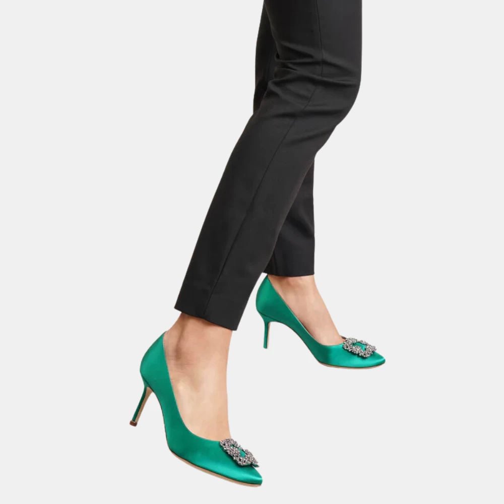 Manolo Blahnik Hangisi 70 Jewel Buckle Pumps (Green) - DIVA ONLINE STORE