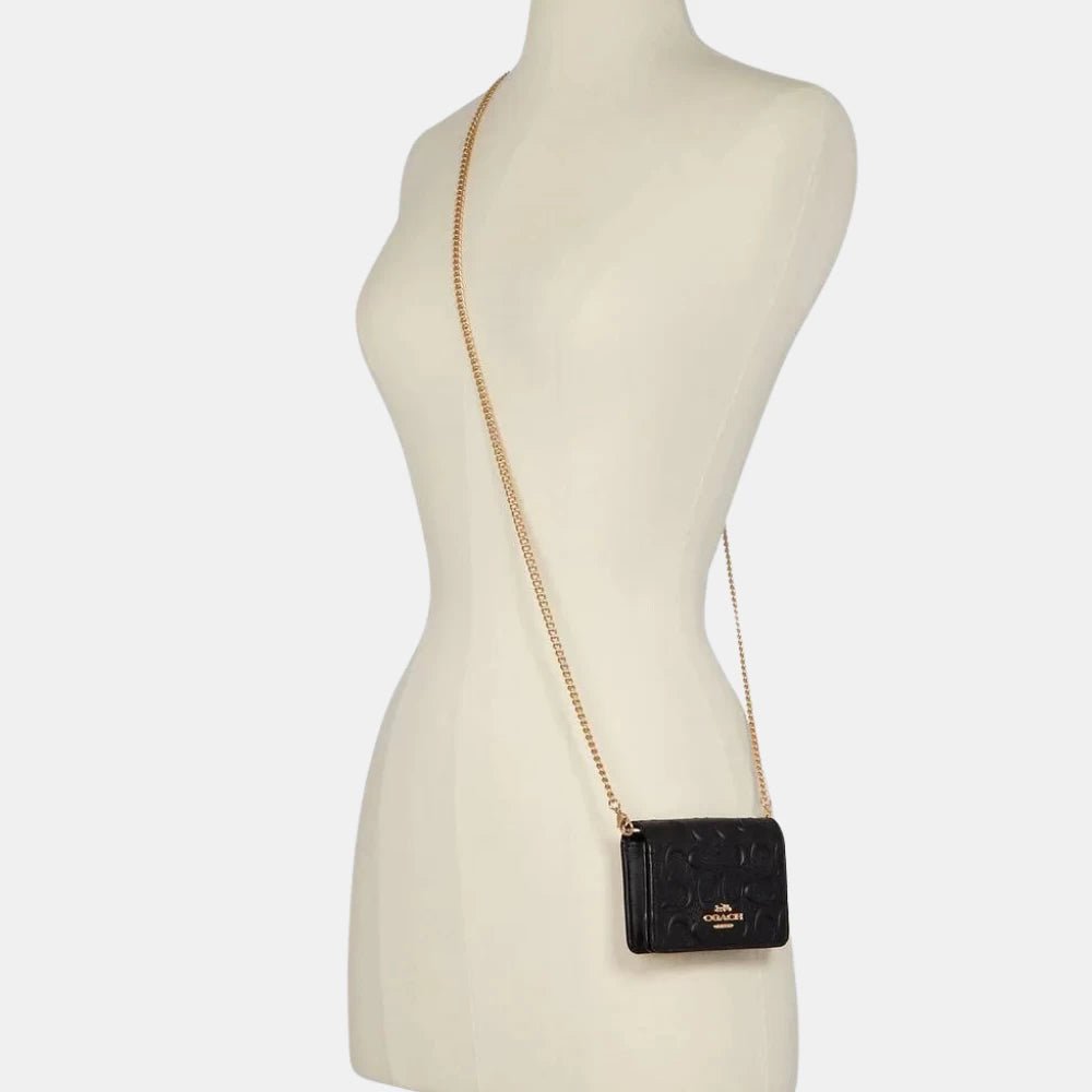 Coach Mini Wallet On Chain In Signature Leather (Black) - DIVA ONLINE STORE
