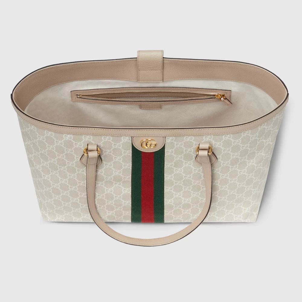 Gucci Ophidia Medium Tote Bag In GG Supreme Canvas (Beige/White) - DIVA ONLINE STORE