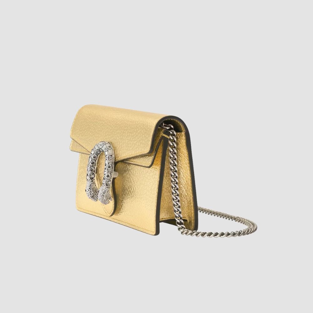 Gucci Dionysus Super Mini Bag in Gold Lamé Leather - DIVA ONLINE STORE