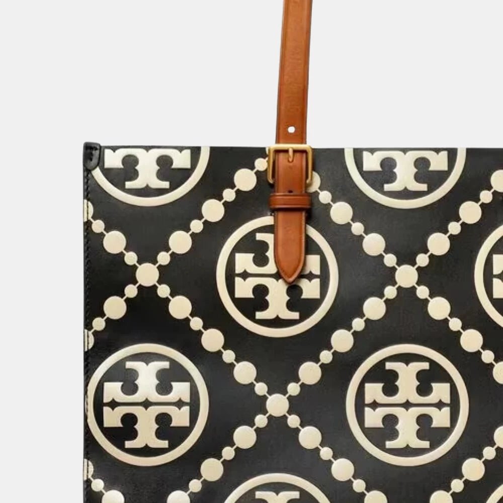 Tory Burch Large T Monogram Contrast Embossed Tote (Black) - DIVA ONLINE STORE