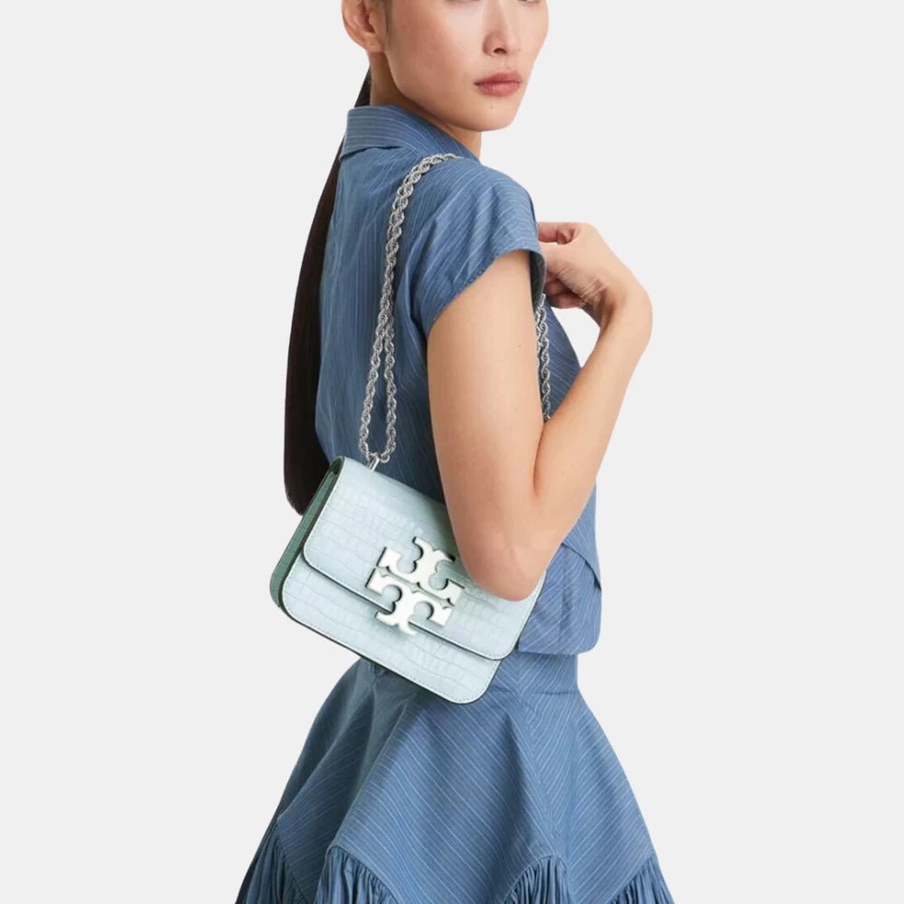 Tory Burch Small Eleanor Croc - Embossed Bag (Blue) - DIVA ONLINE STORE
