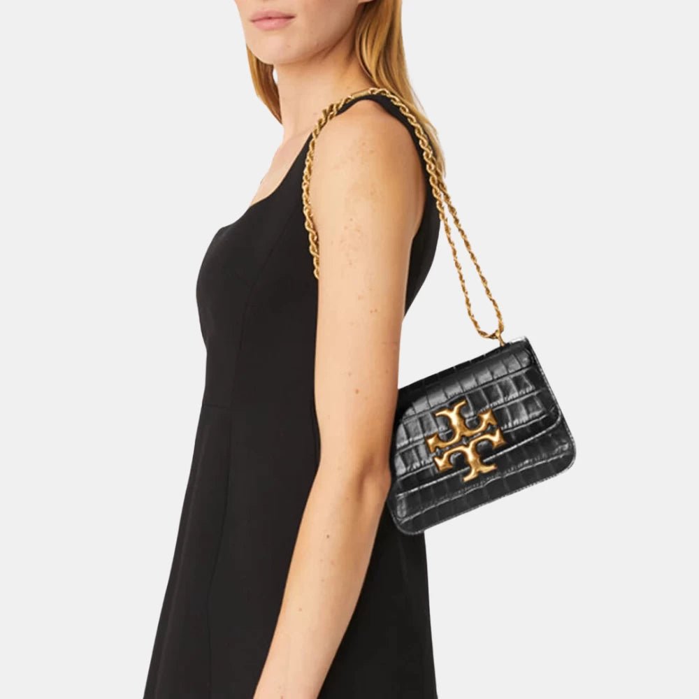 Tory Burch Small Eleanor Croc - Embossed Shoulder Bag (Black) - DIVA ONLINE STORE