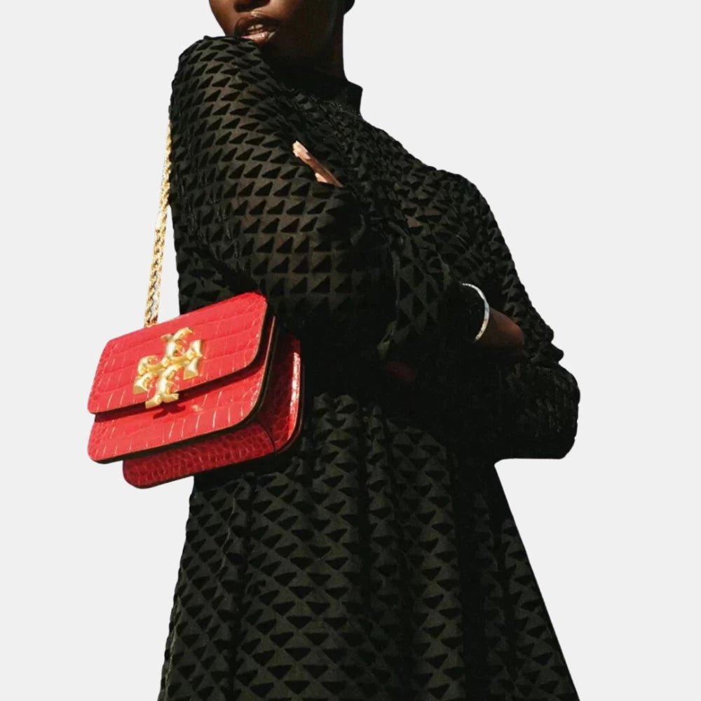 Tory Burch Small Eleanor Croc - Embossed Bag (Red) - DIVA ONLINE STORE