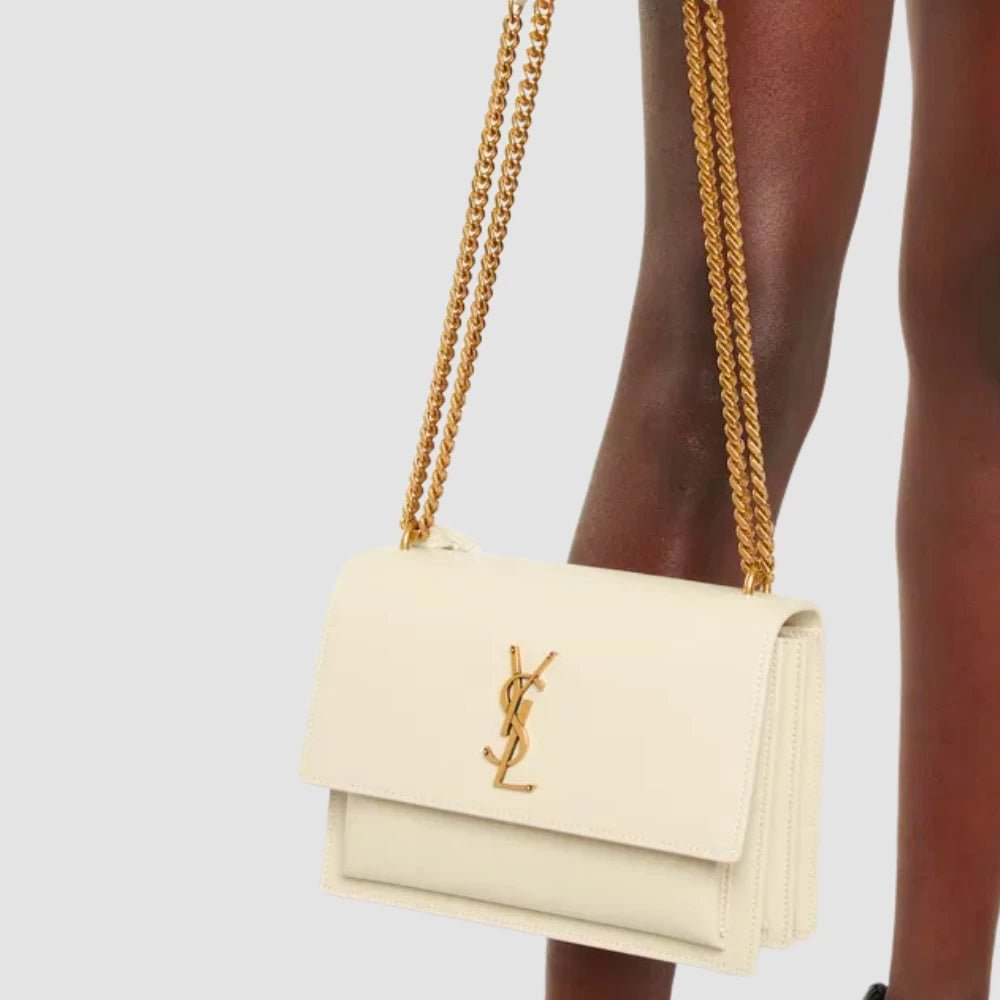 Saint Laurent Sunset Medium In Smooth Leather (Blanc Vintage) - DIVA ONLINE STORE