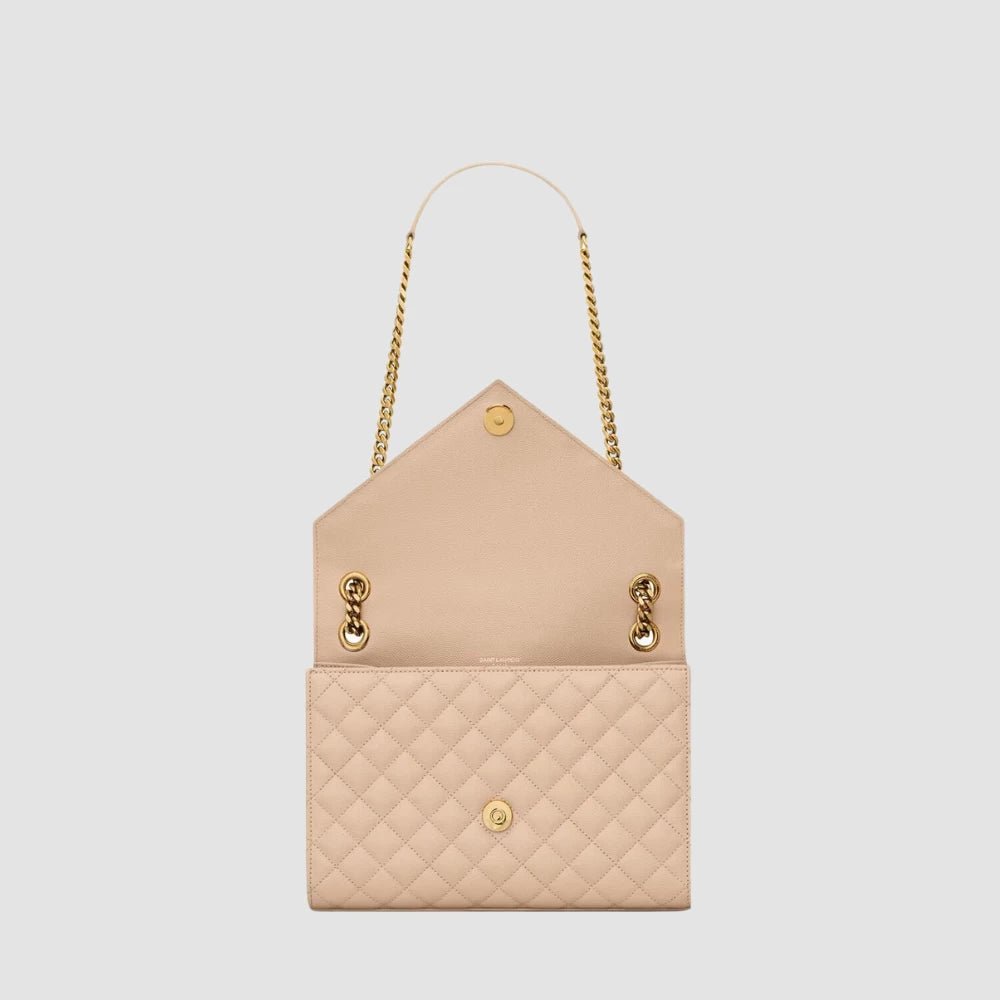Saint Laurent Medium Envelope Flap Bag in Grain de Poudre Embossed Leather (Beige) - DIVA ONLINE STORE