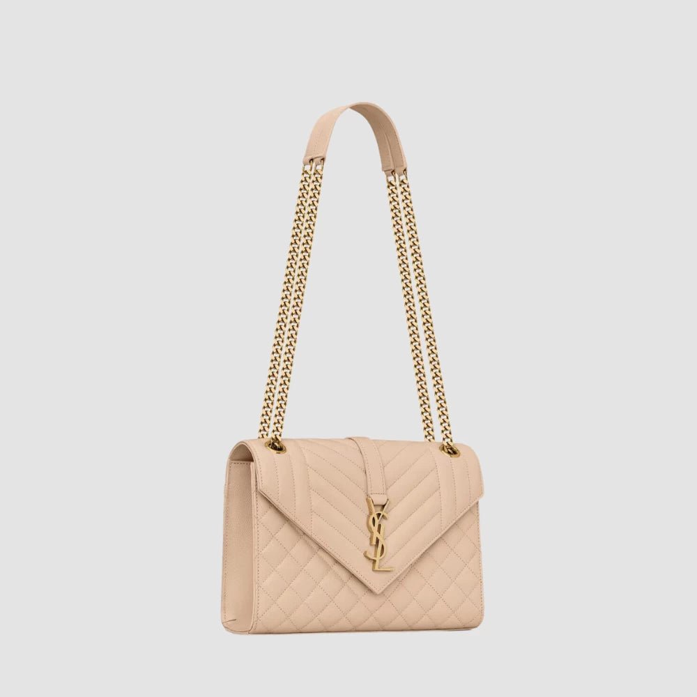 Saint Laurent Medium Envelope Flap Bag in Grain de Poudre Embossed Leather (Beige) - DIVA ONLINE STORE