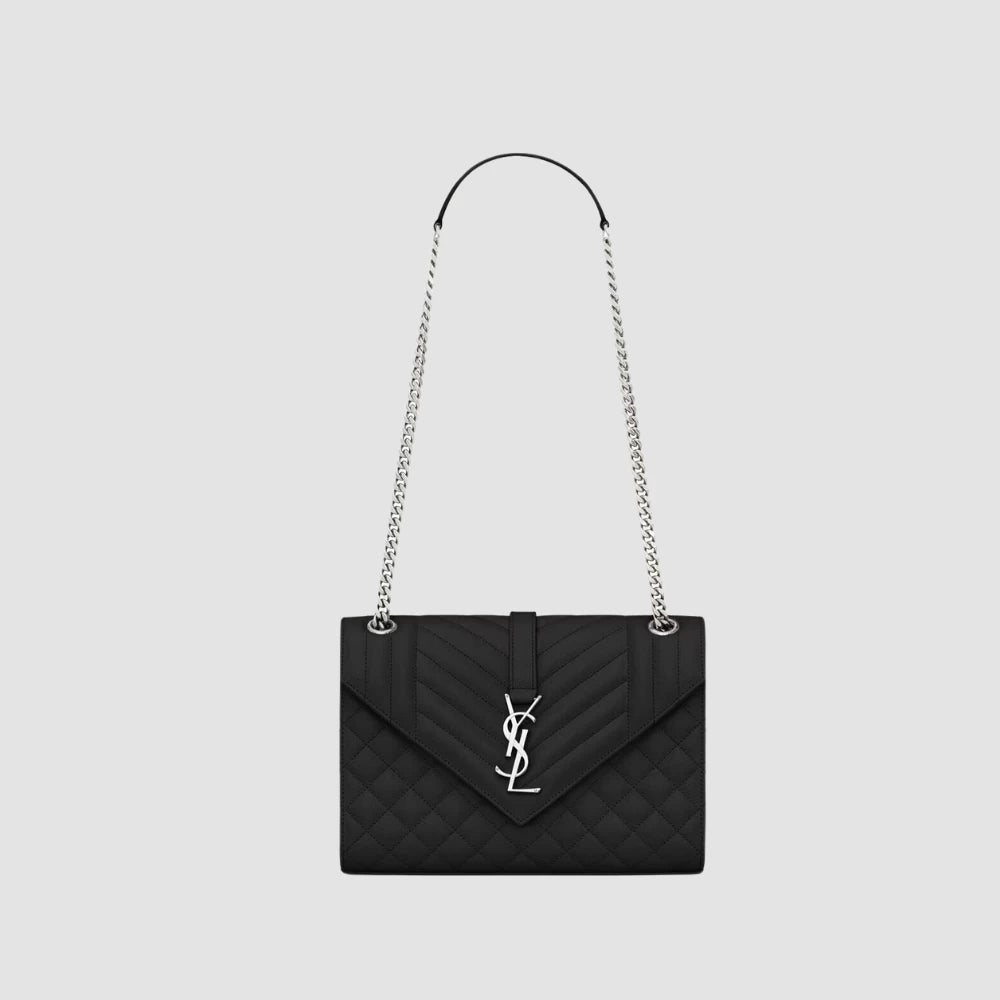 Saint Laurent Medium Envelope Flap Bag (Black/Silver) - DIVA ONLINE STORE