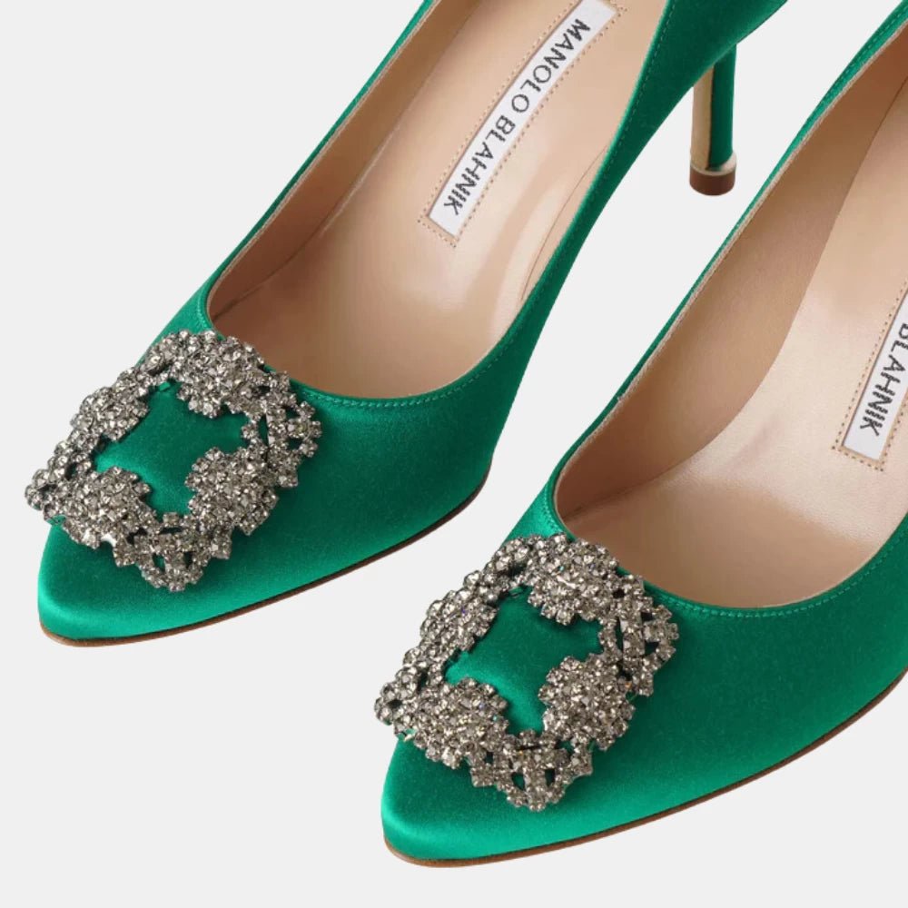 Manolo Blahnik Hangisi 70 Jewel Buckle Pumps (Green) - DIVA ONLINE STORE
