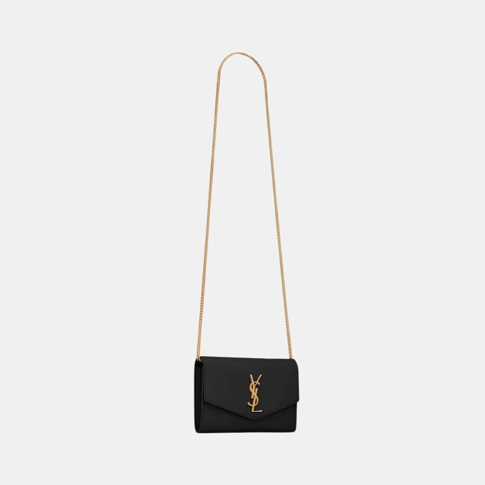 Saint Laurent Uptown Chain Wallet in Grain De Poudre Embossed Leather - DIVA ONLINE STORE
