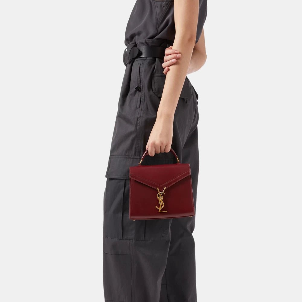Saint Laurent Cassandra Mini Top Handle Bag (Maroon) - DIVA ONLINE STORE