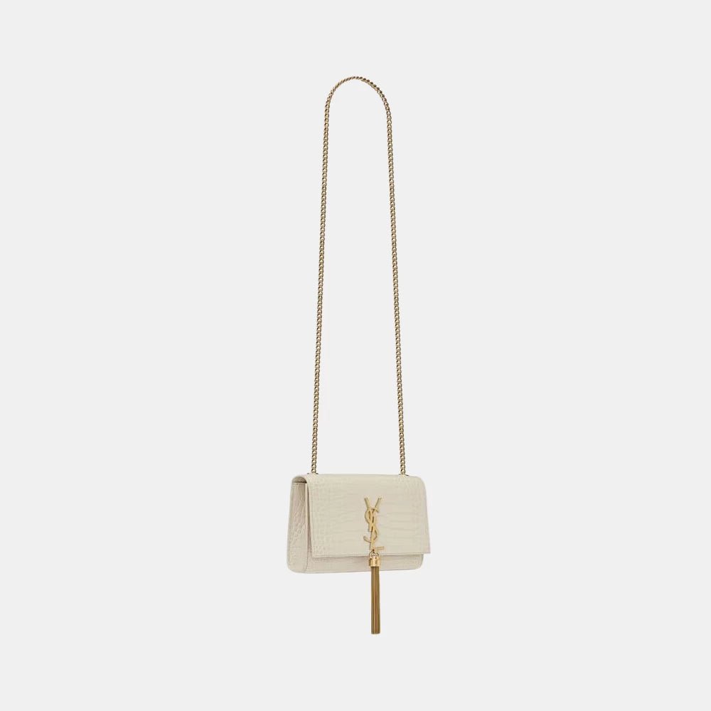 Saint Laurent Kate Small Tassel In Croc - Embossed Leather (White) - DIVA ONLINE STORE