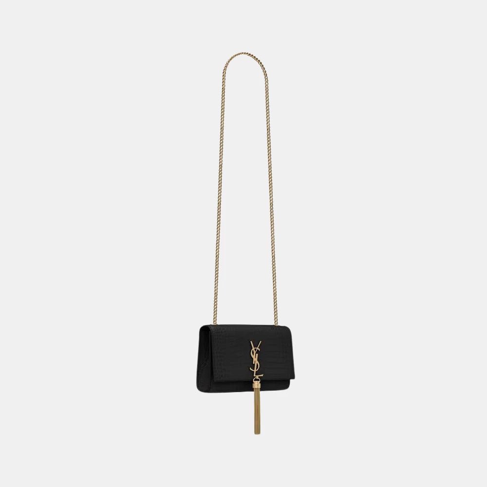 Saint Laurent Kate Small Tassel In Croc - Embossed Leather (Black) - DIVA ONLINE STORE