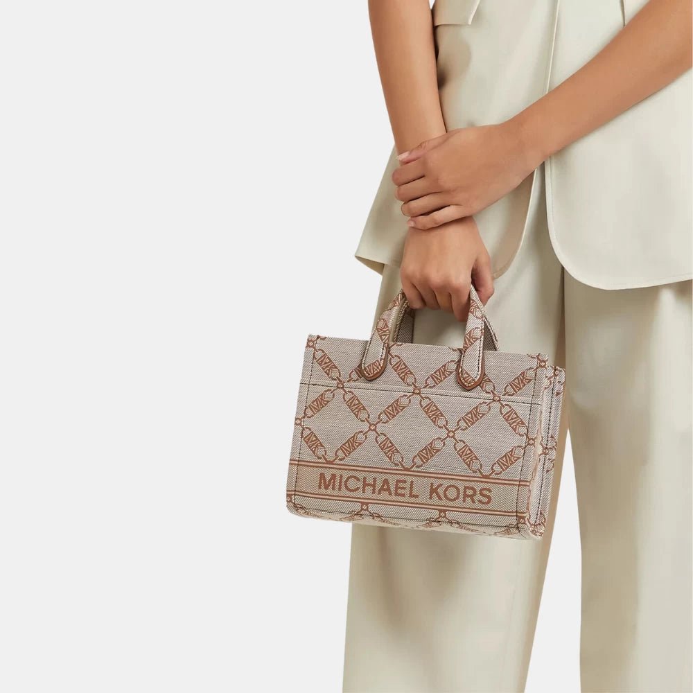 Michael Kors Gigi Small Metallic Jacquard Messenger Bag (Brown) - DIVA ONLINE STORE