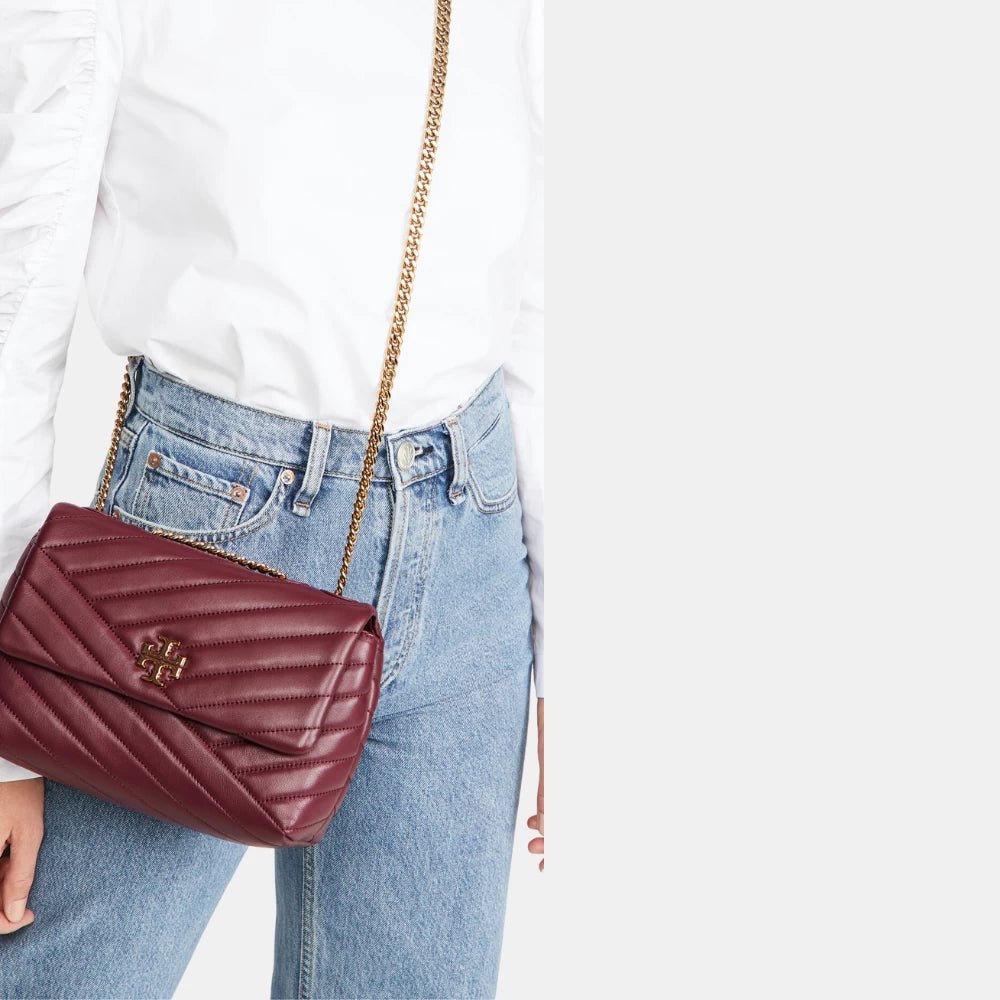 Tory Burch Kira Chevron Small Convertible Handbag (Imperial Garnet) - DIVA ONLINE STORE