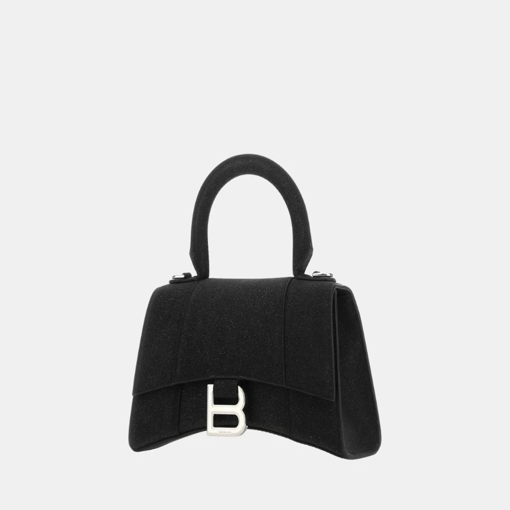 Balenciaga Hourglass XS Glitter Fabric Top Handle Bag (Black) - DIVA ONLINE STORE