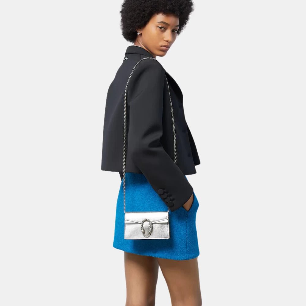 Gucci Dionysus Super Mini Bag in Silver Lamé Leather - DIVA ONLINE STORE