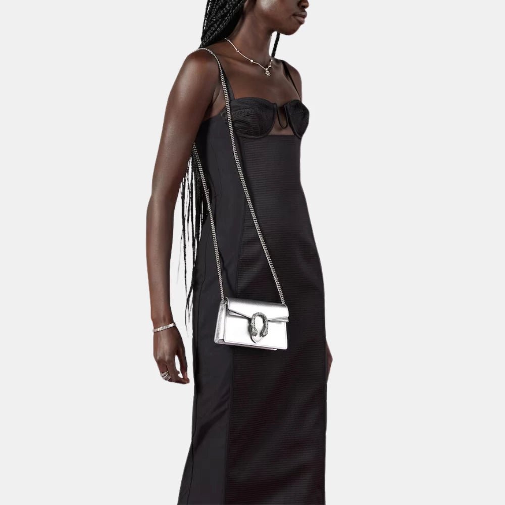Gucci Dionysus Super Mini Bag in Silver Lamé Leather - DIVA ONLINE STORE