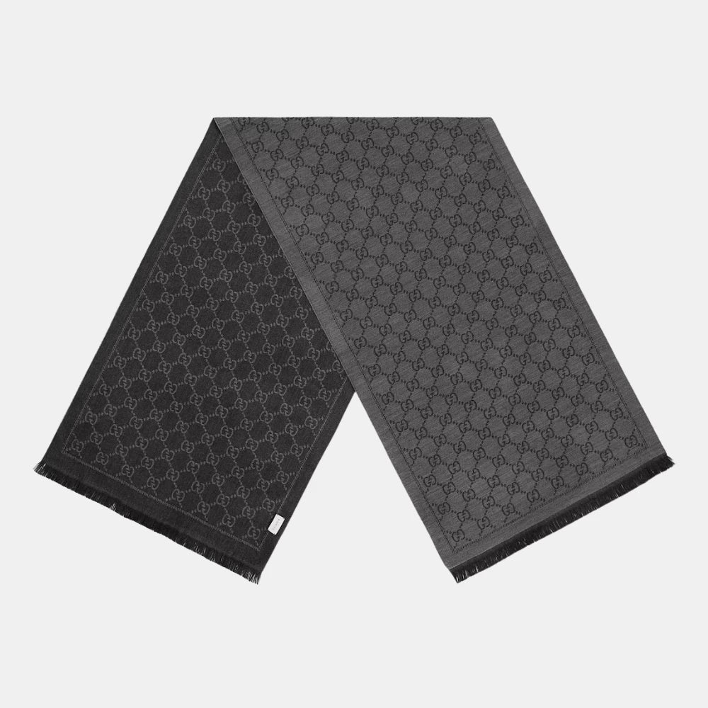 Gucci GG Jacquard Pattern Knitted Scarf (Grey) - DIVA ONLINE STORE