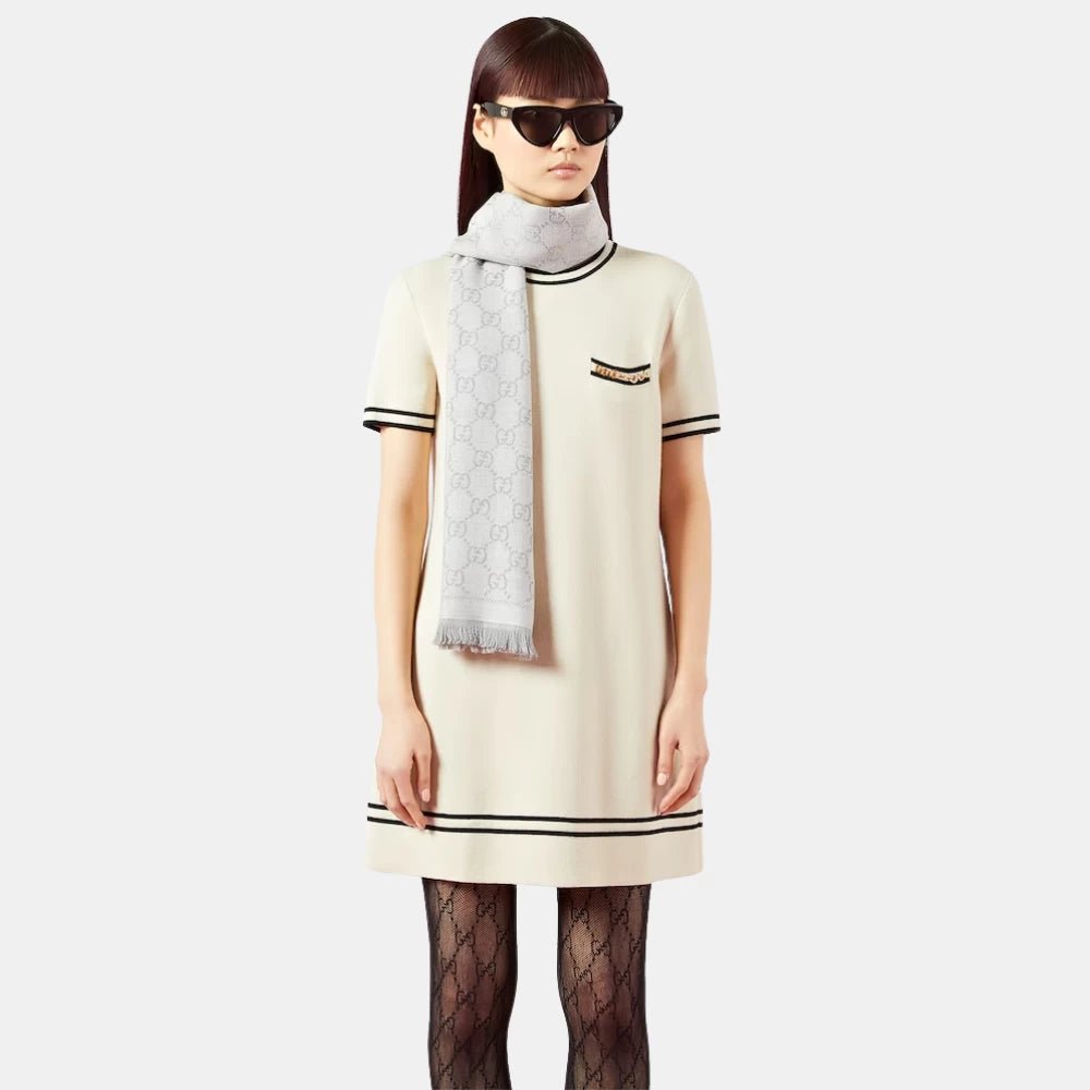 Gucci GG Jacquard Knitted Scarf (Silver) - DIVA ONLINE STORE