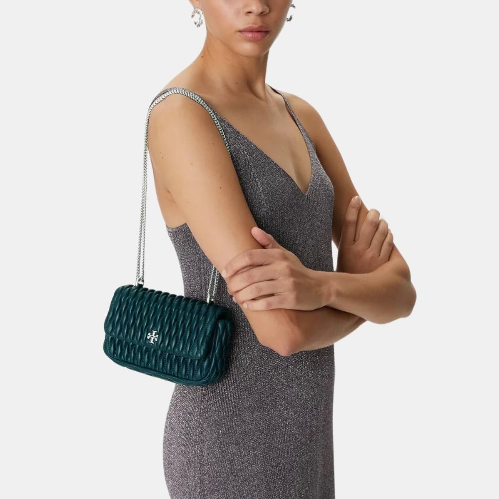 Tory Burch Kira Diamond Ruched Flap Mini Bag (Teal Night) - DIVA ONLINE STORE