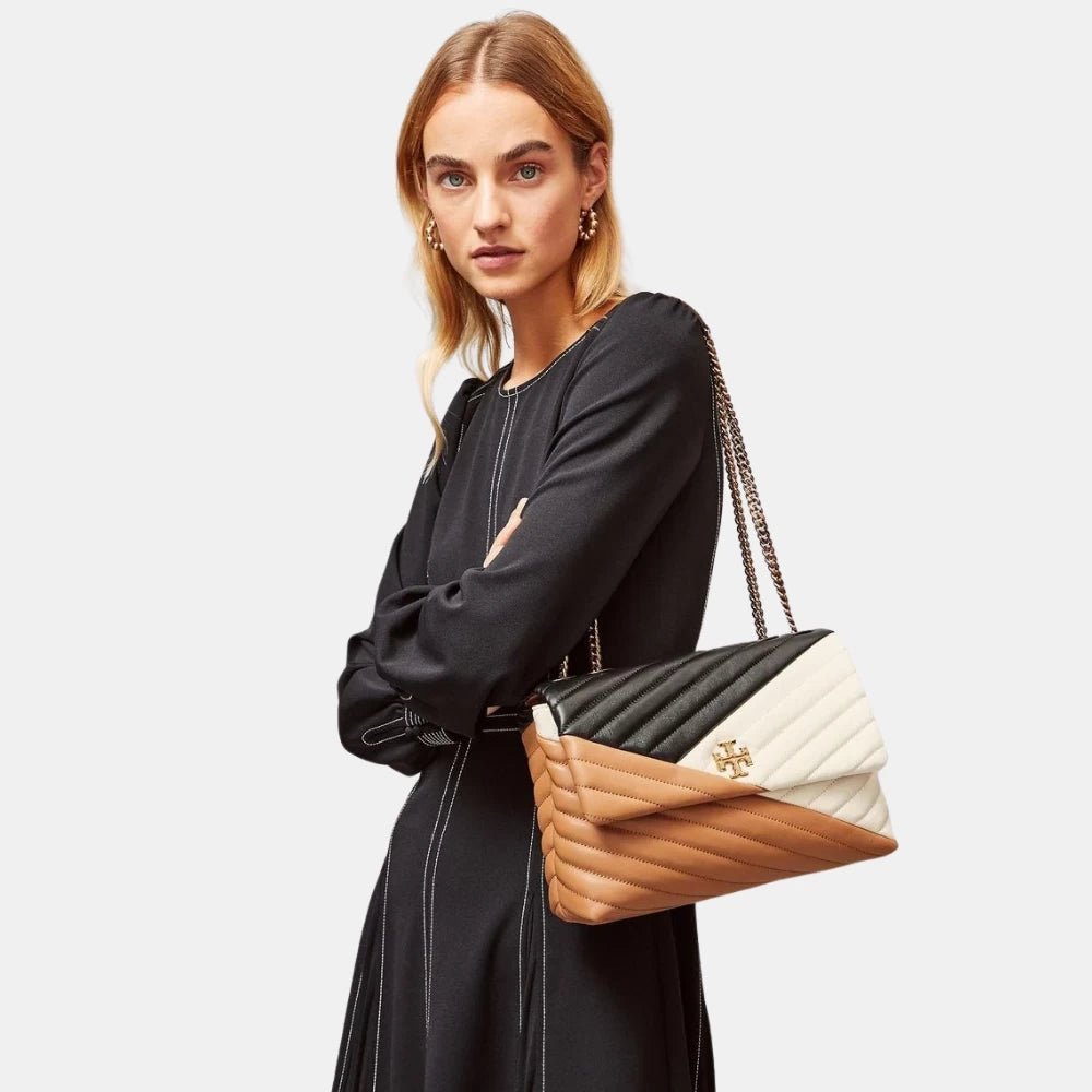 Tory Burch Kira Chevron Shoulder Bag (Black/Ivory/Tiramisu) - DIVA ONLINE STORE