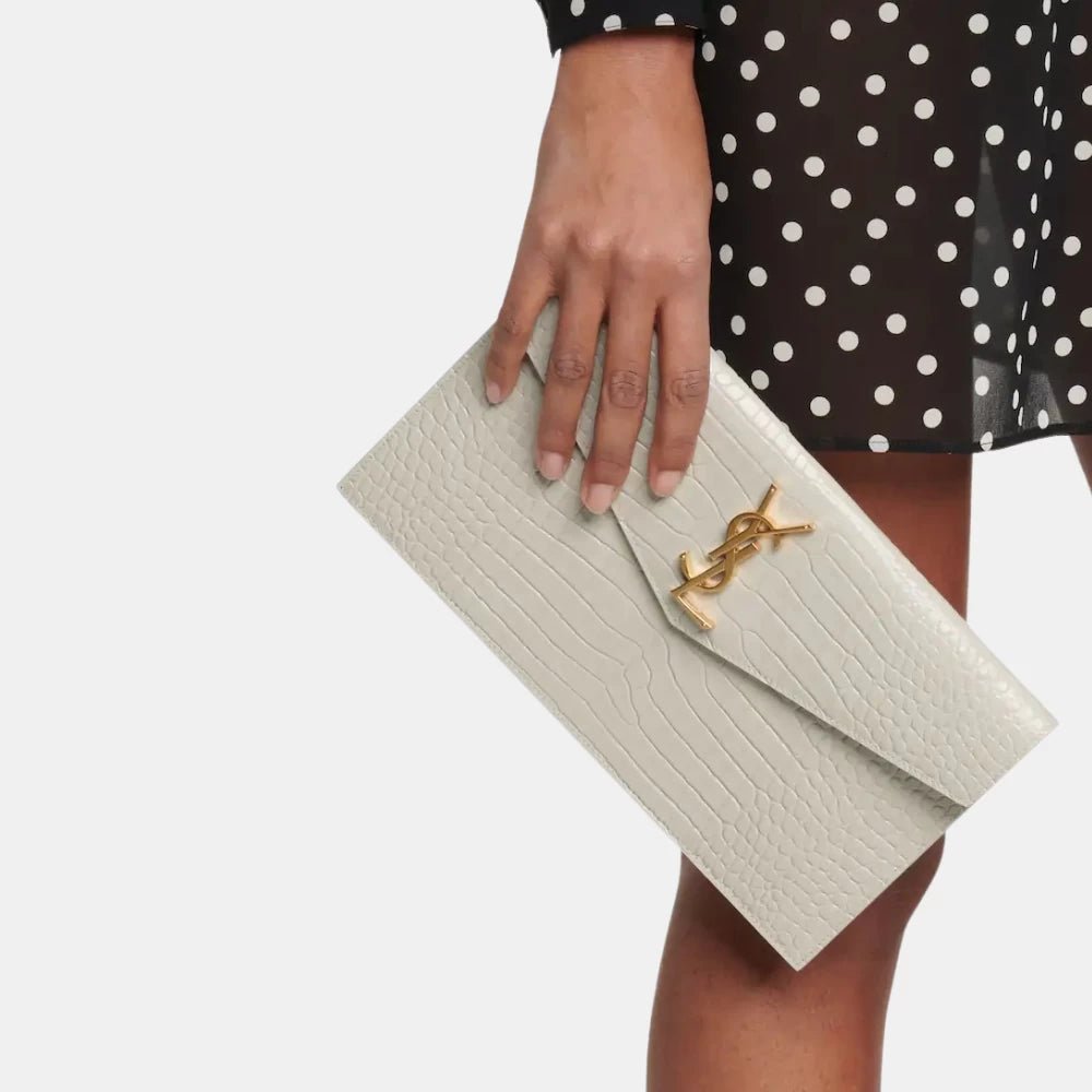 Saint Laurent Uptown Croc - Embossed Clutch (White) - DIVA ONLINE STORE