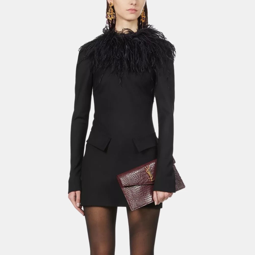 Saint Laurent Uptown Croc - Embossed Clutch (Burgundy) - DIVA ONLINE STORE