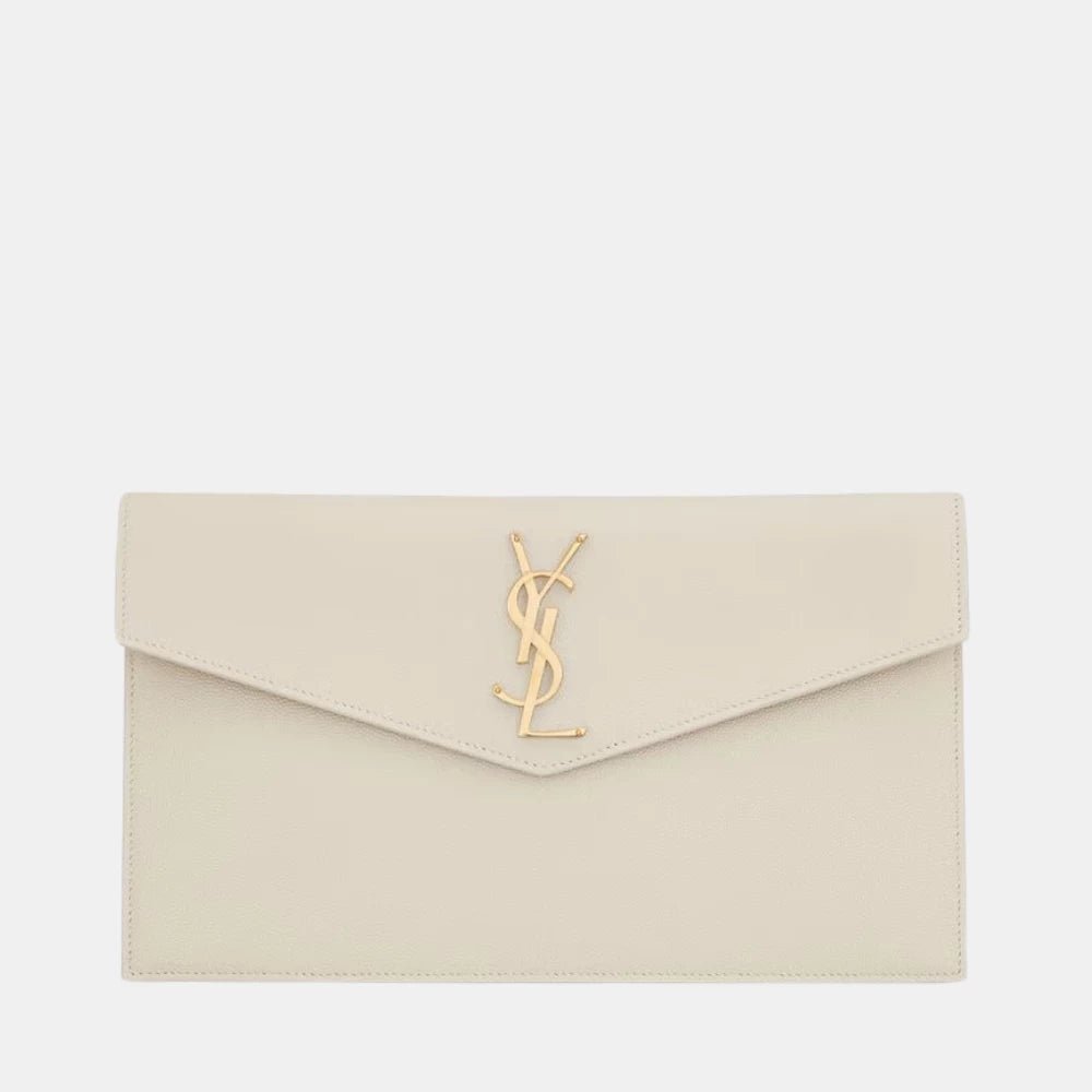 Saint Laurent Uptown Textured - Leather Clutch (White) - DIVA ONLINE STORE