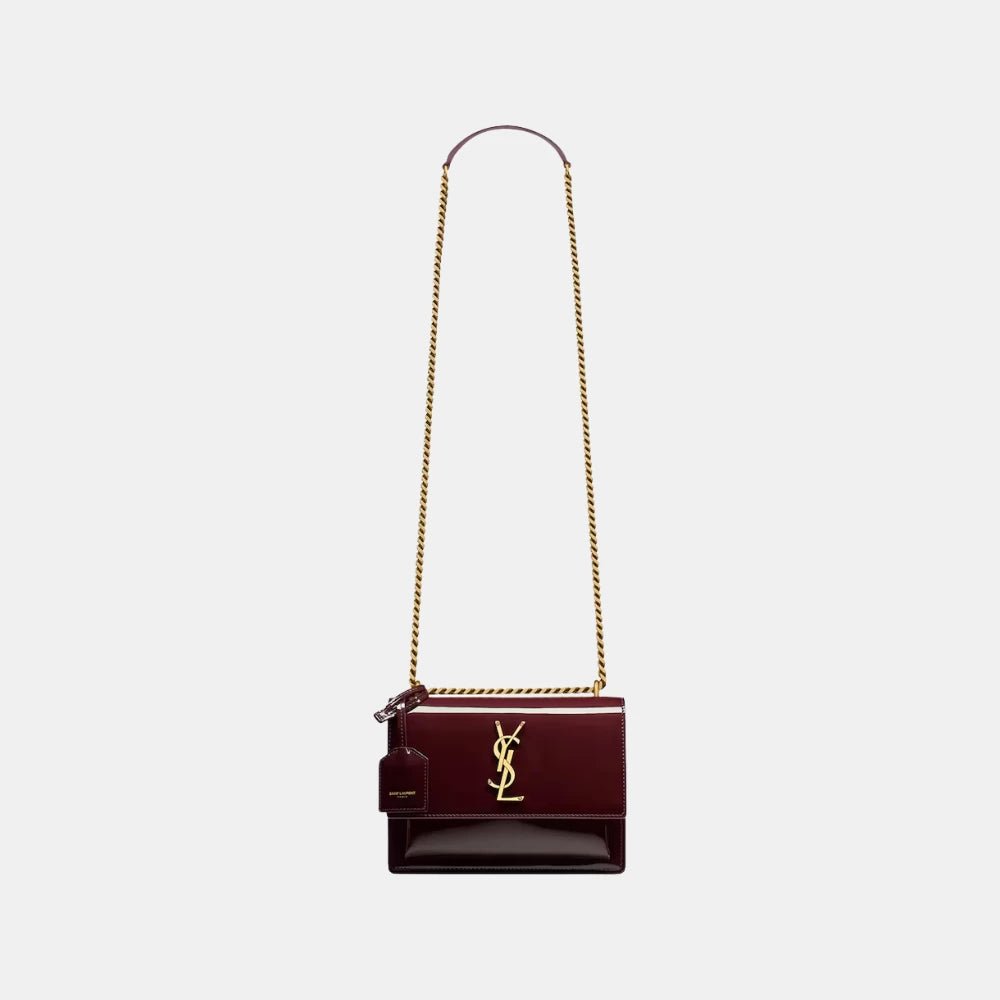 Saint Laurent Sunset Small Patent Leather Shoulder Bag (Red Wine) - DIVA ONLINE STORE