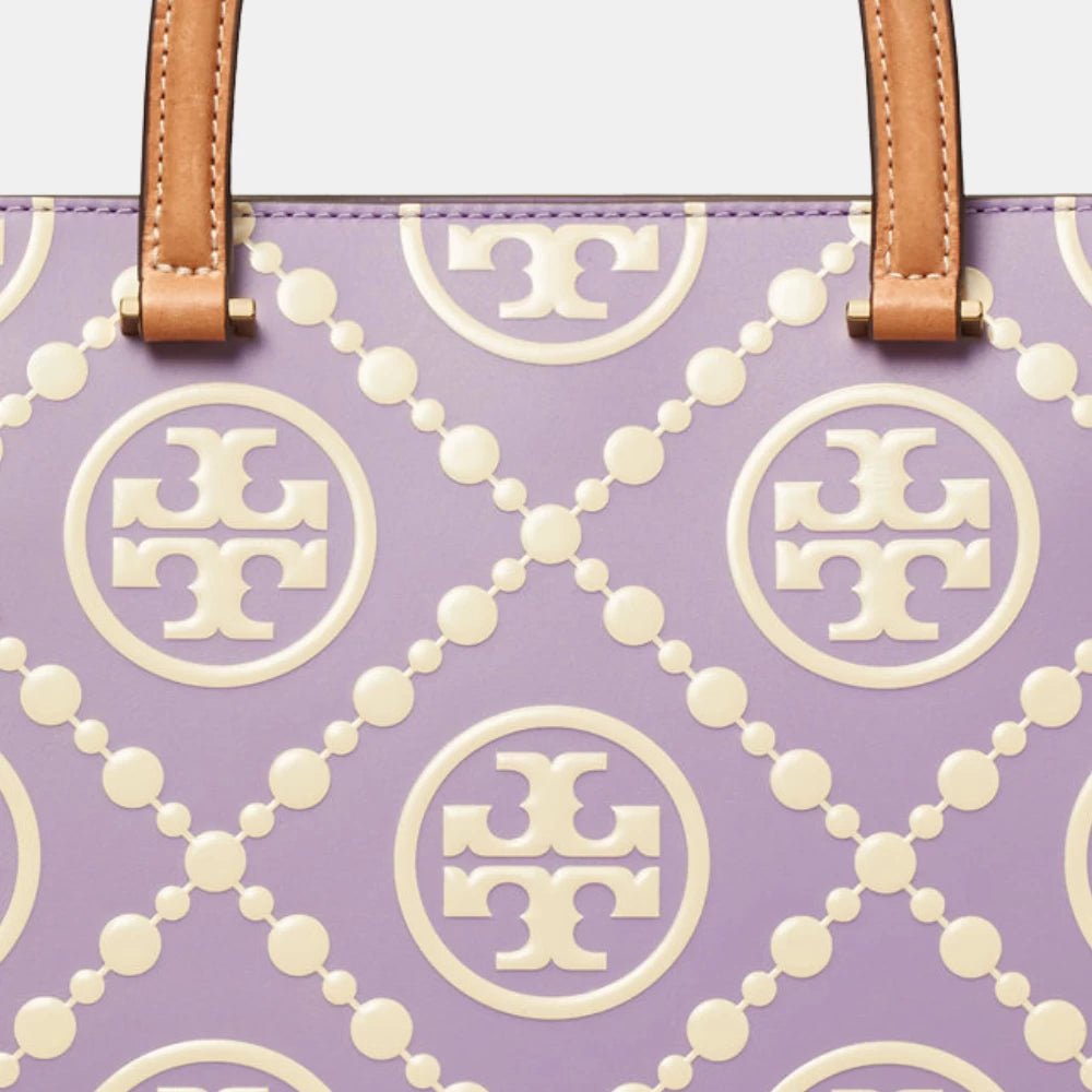 Tory Burch T Monogram Top - Handle Embossed Tote (Lilac) - DIVA ONLINE STORE