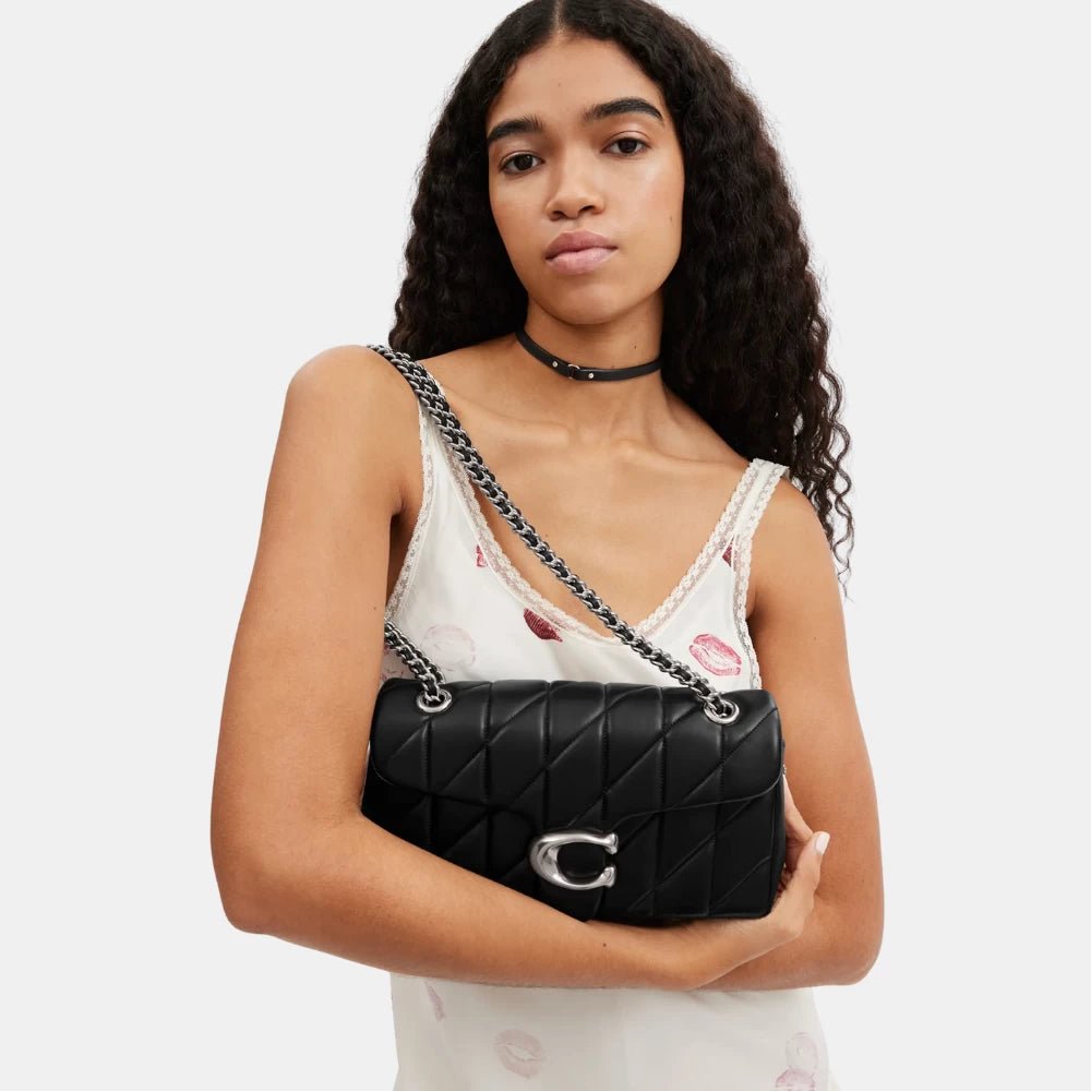 Coach Quilted Tabby Shoulder Bag (Black/Silver) - DIVA ONLINE STORE