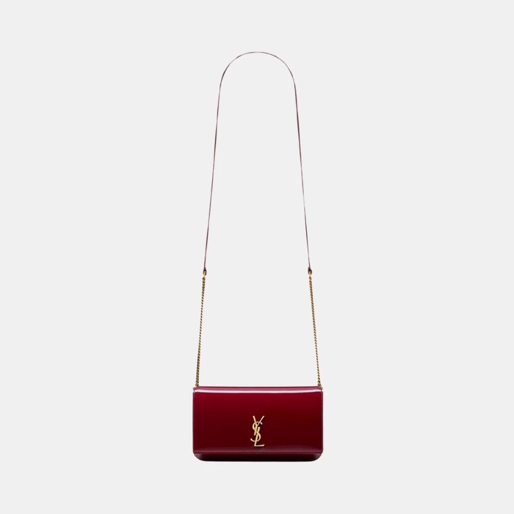 Saint Laurent Cassandre Phone Holder in Patent Leather (Burgundy) - DIVA ONLINE STORE
