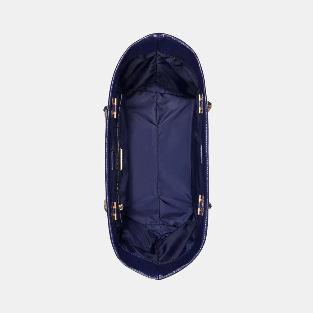 Tory Burch Ella Crinkle Patent Chain Tote (Tory Navy) - DIVA ONLINE STORE