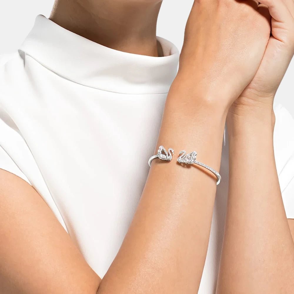 Swarovski Rhodium Dancing Swan Bangle - DIVA ONLINE STORE