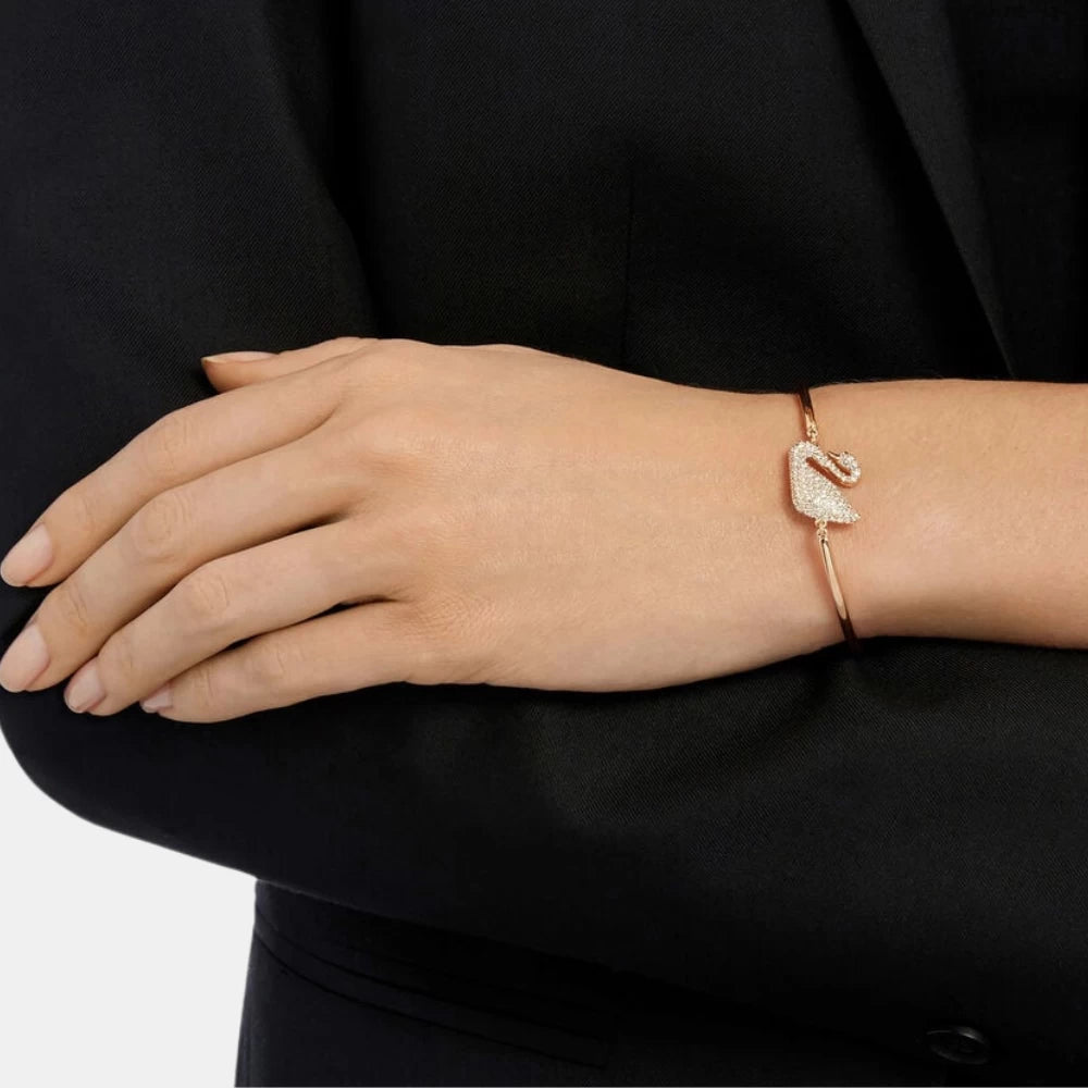 Swarovski White Rose Gold Crystal - Studded Swan Bangle - DIVA ONLINE STORE