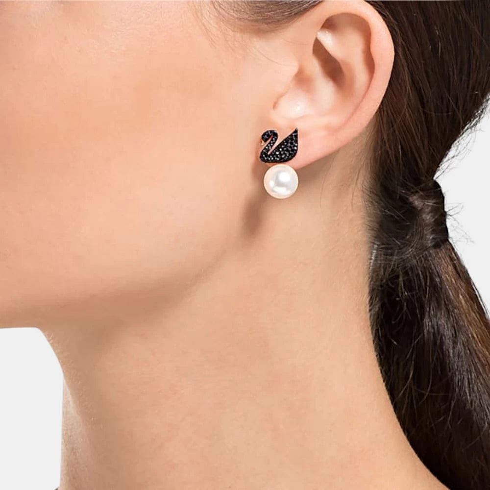 Swarovski Black Iconic Swan Earring Jackets - DIVA ONLINE STORE